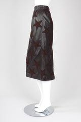 Recess Los Angeles Vintage Valentino Leather Embroidered Star Midi Pencil Skirt