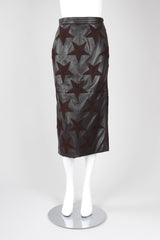 Recess Los Angeles Vintage Valentino Leather Embroidered Star Midi Pencil Skirt