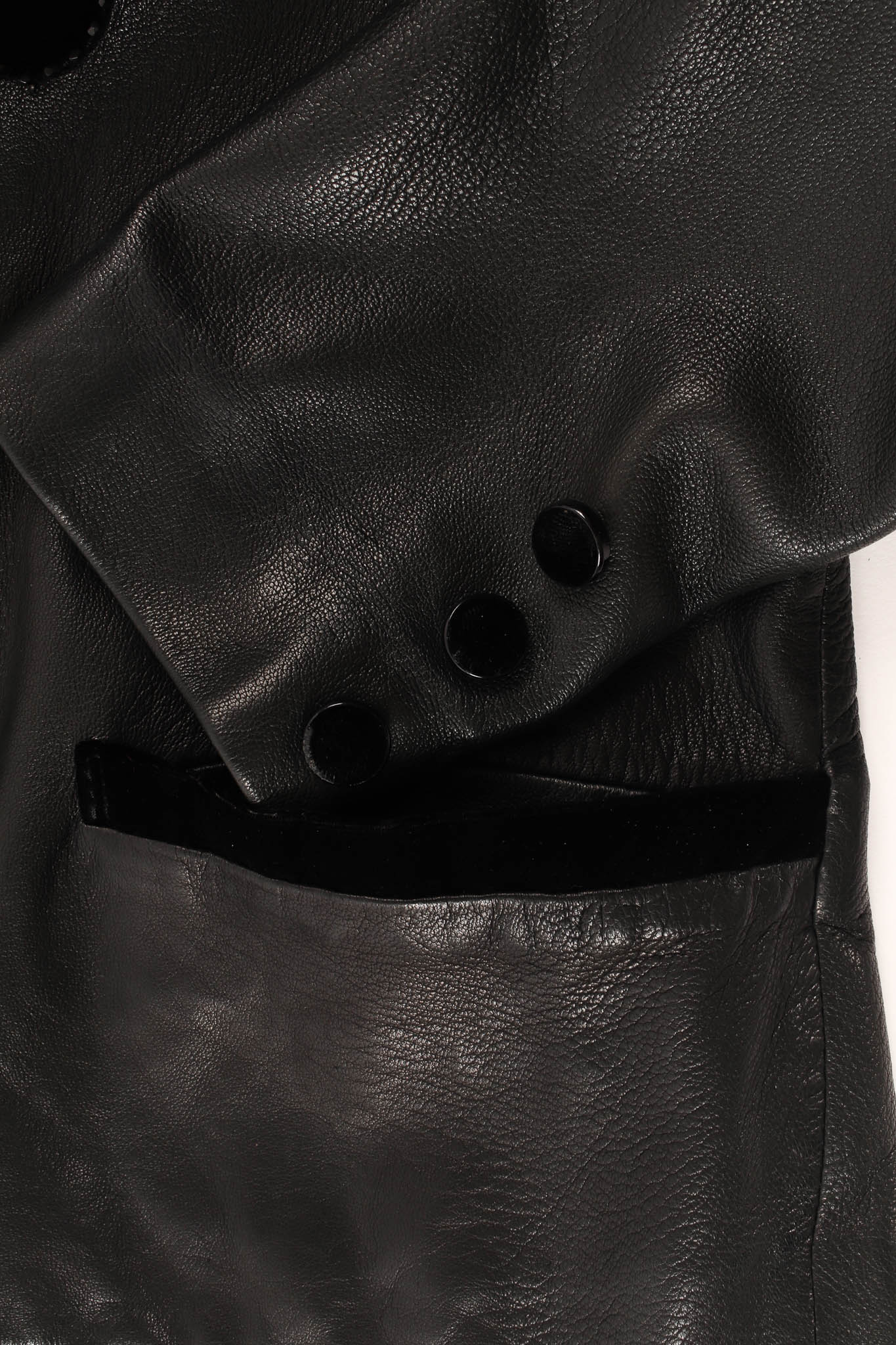 Vintage Valentino 1985 A/W Leather Fleur Beaded Top & Skirt Set sleeve & pocket @ Recess LA