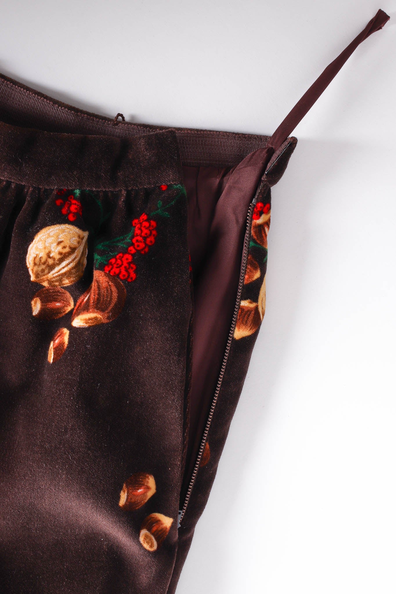 Vintage Valentino I.Magnin Chestnuts & Berries Top & Skirt Set skirt opening @ Recess LA