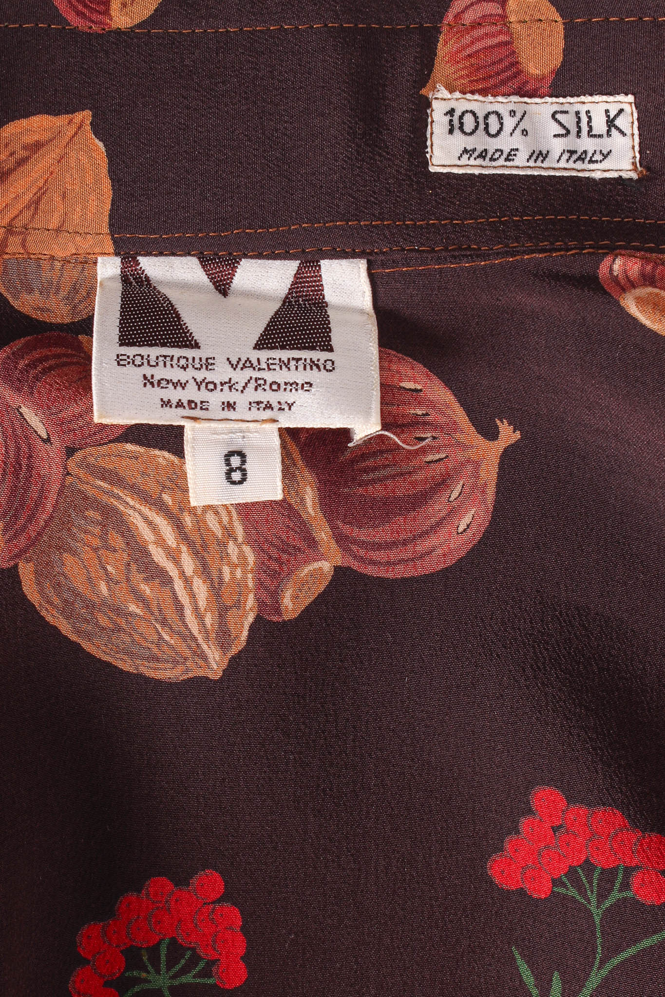 Vintage Valentino I.Magnin Chestnuts & Berries Top & Skirt Set tag @ Recess LA