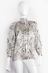 Newspaper Print Silk Blouse