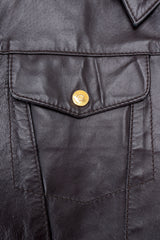 Vintage Versace Jeans Couture Dark Chocolate Leather Jean Jacket flap pocket