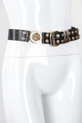 Recess Los Angeles Vintage Gianni Versace Mixed Metal Studded Leather Medusa Belt
