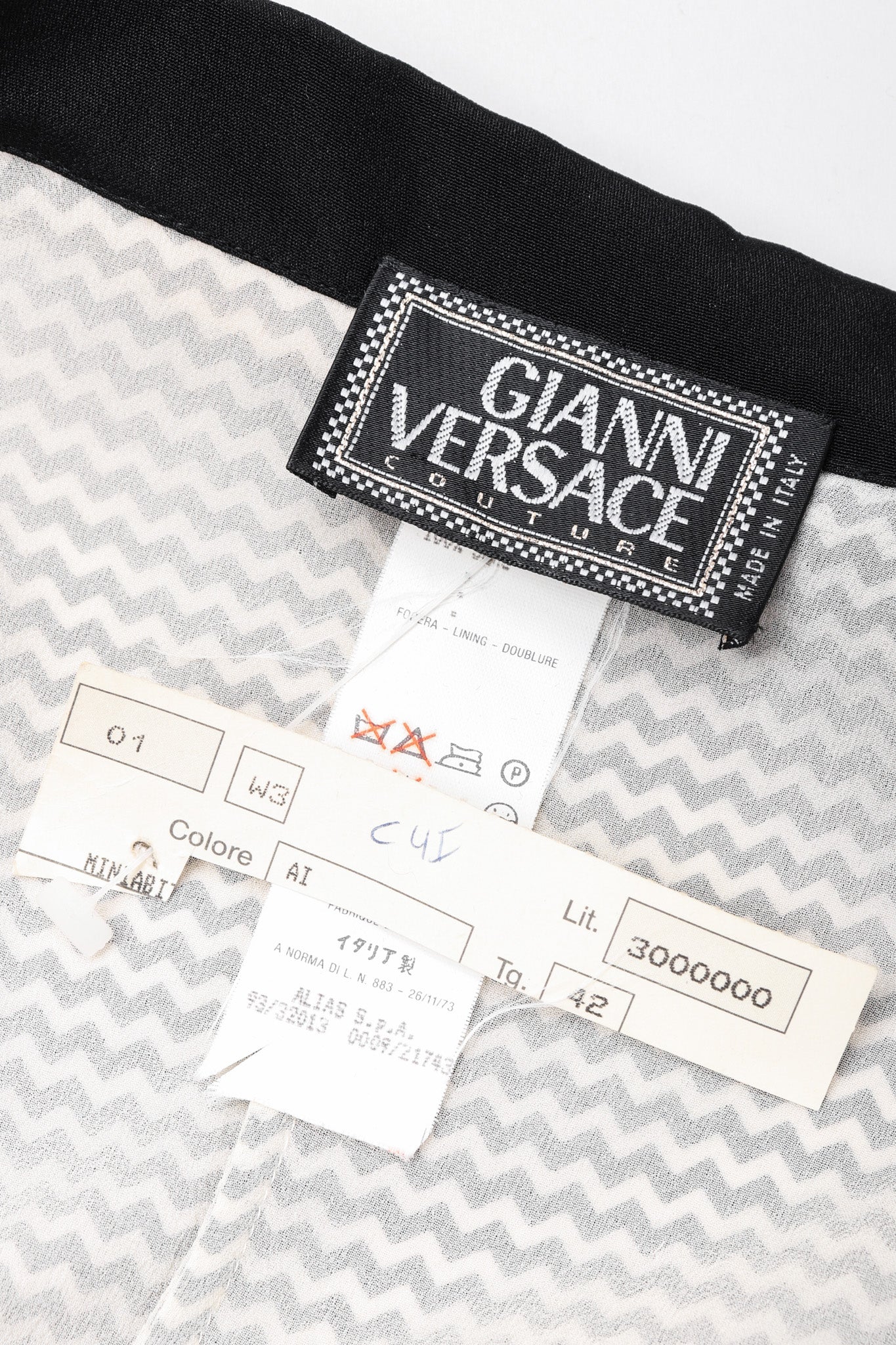 Recess Los Angeles Vintage Gianni Versace Silk Chiffon Chevron Stripe Shirt Dress