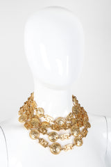 Recess Los Angeles Vintage Gianni Versace Gold Medusa Greek Key 4-Strand Choker Necklace