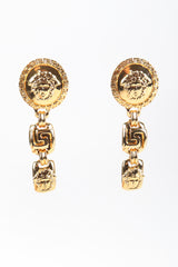 Recess Los Angeles Vintage Gianni Versace Gold Greek Key Medusa Drop Earrings