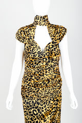 Vintage Vicky Tiel Satin Animal Print Choker Dress on Mannequin Front Crop at Recess Los Angeles