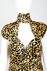 Vintage Vicky Tiel Satin Animal Print Choker Dress on Mannequin Neckline at Recess Los Angeles