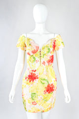 Recess Designer Consignment Vintage Vicky Tiel Floral Watercolor Off The Shoulder Corset Cocktail Dress