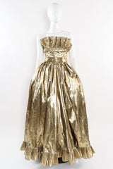 Vintage Victor Costa for Saks Ruffle Pleat Lamé Gown mannequin front hands in pockets @ Recess LA