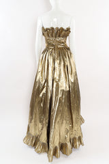 Vintage Victor Costa for Saks Ruffle Pleat Lamé Gown mannequin back bow tied @ Recess LA