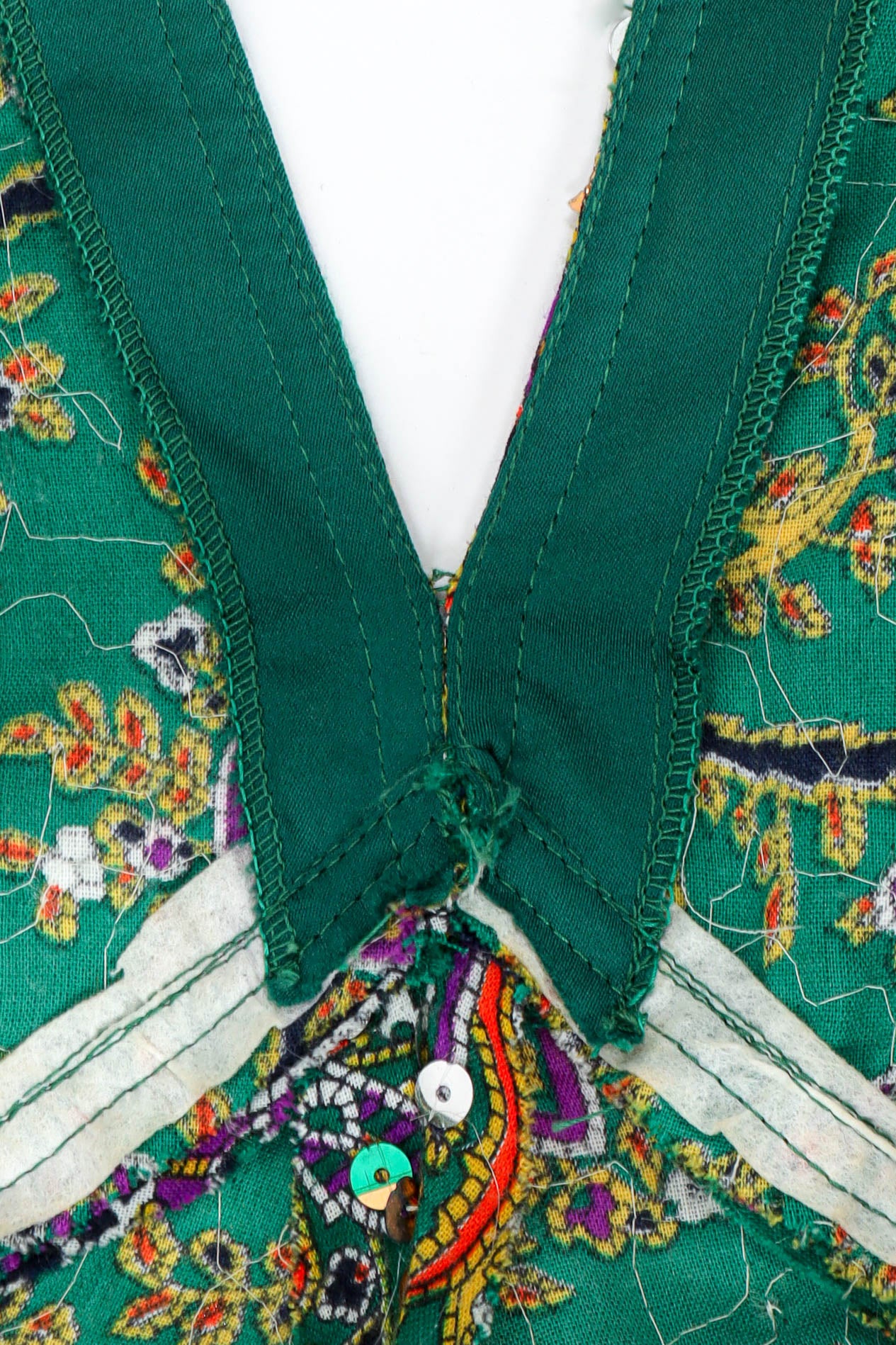 Vintage Victor Costa Floral Sequined Maxi Dress inverse side V neck fray @ Recess LA