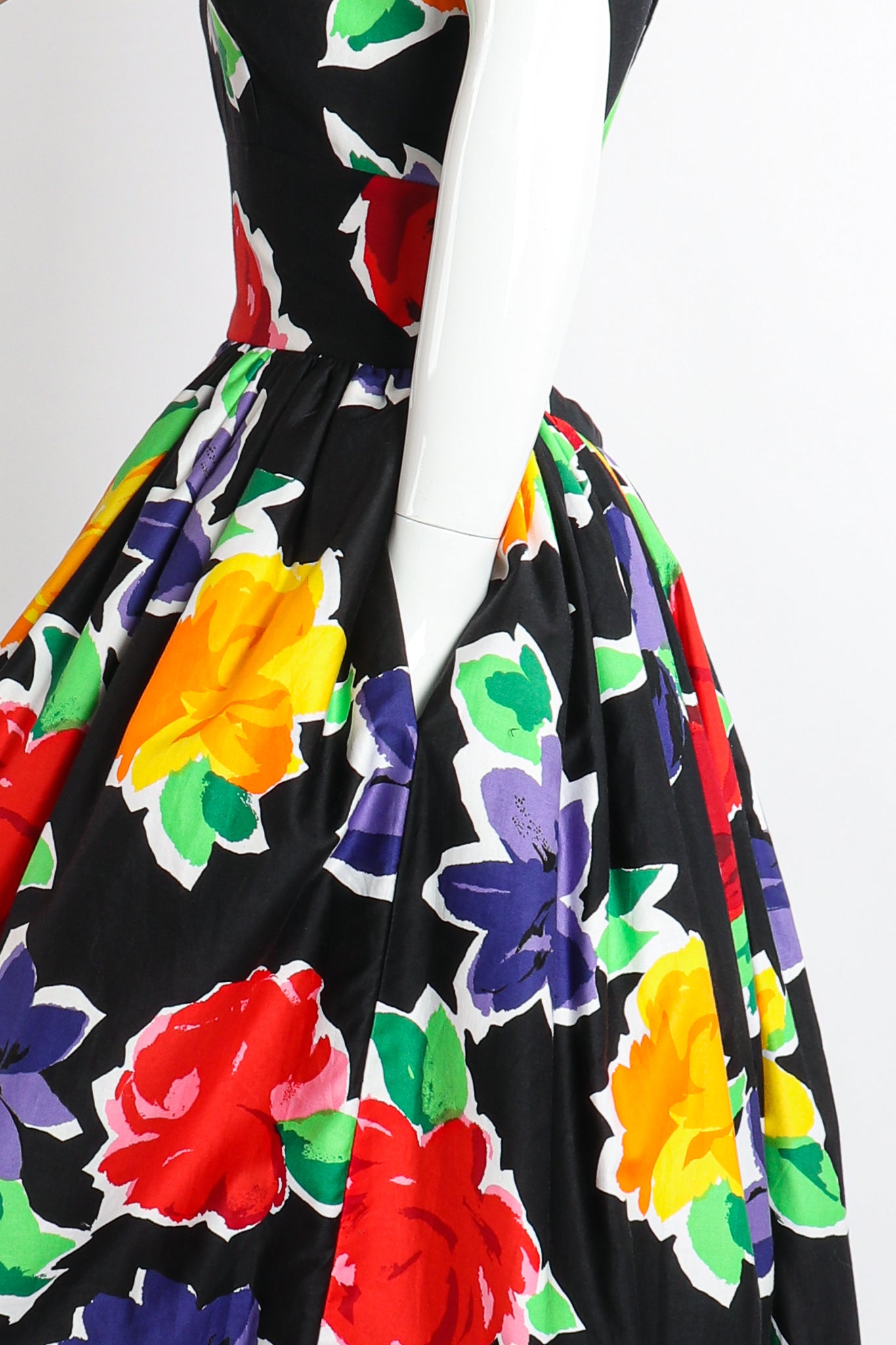Vintage Victor Costa Floral Sateen Crossback Gown on Mannequin Pocket at Recess Los Angeles