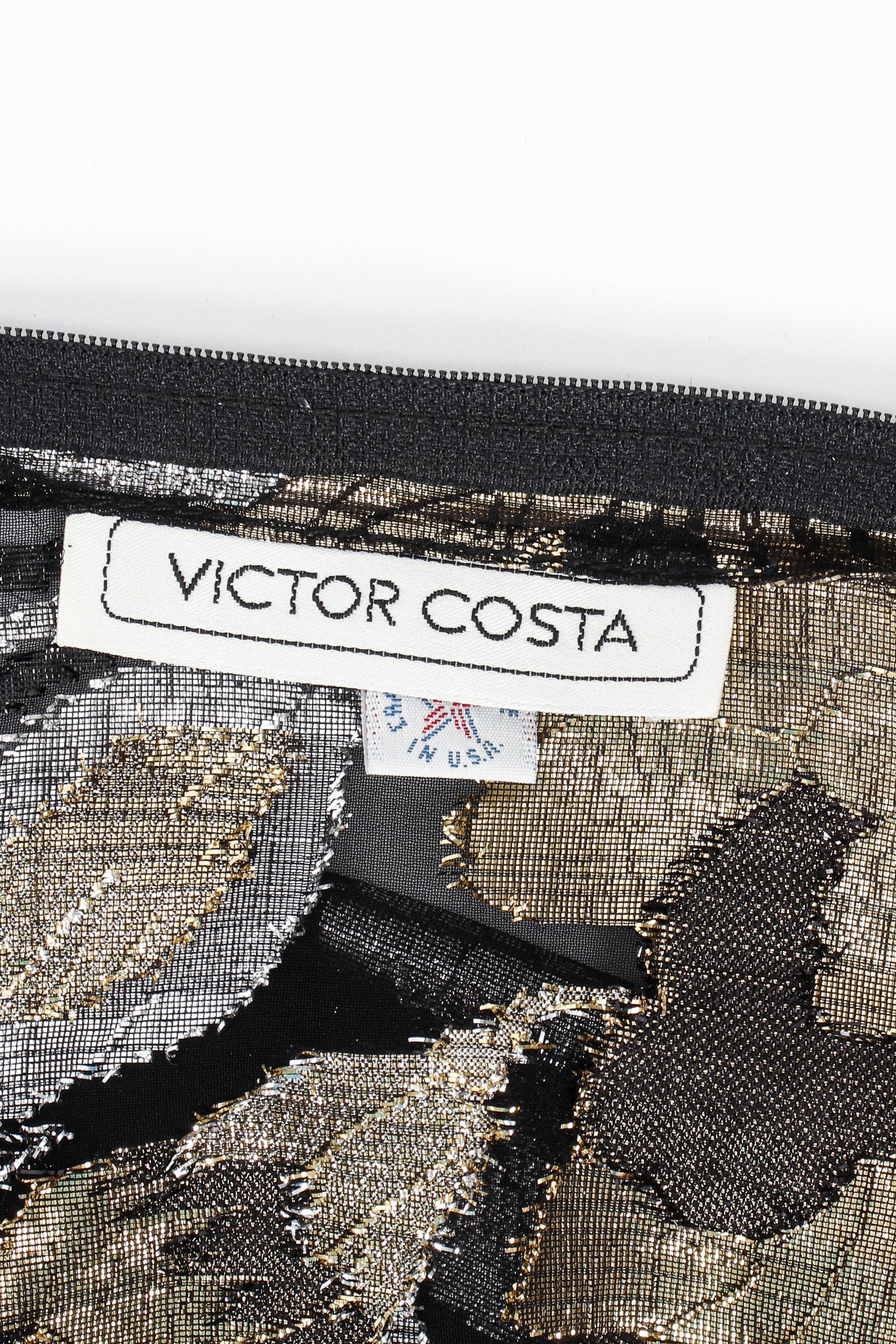 Vintage Victor Costa Sheer Brocade Layered Mermaid Gown label at Recess Los Angeles