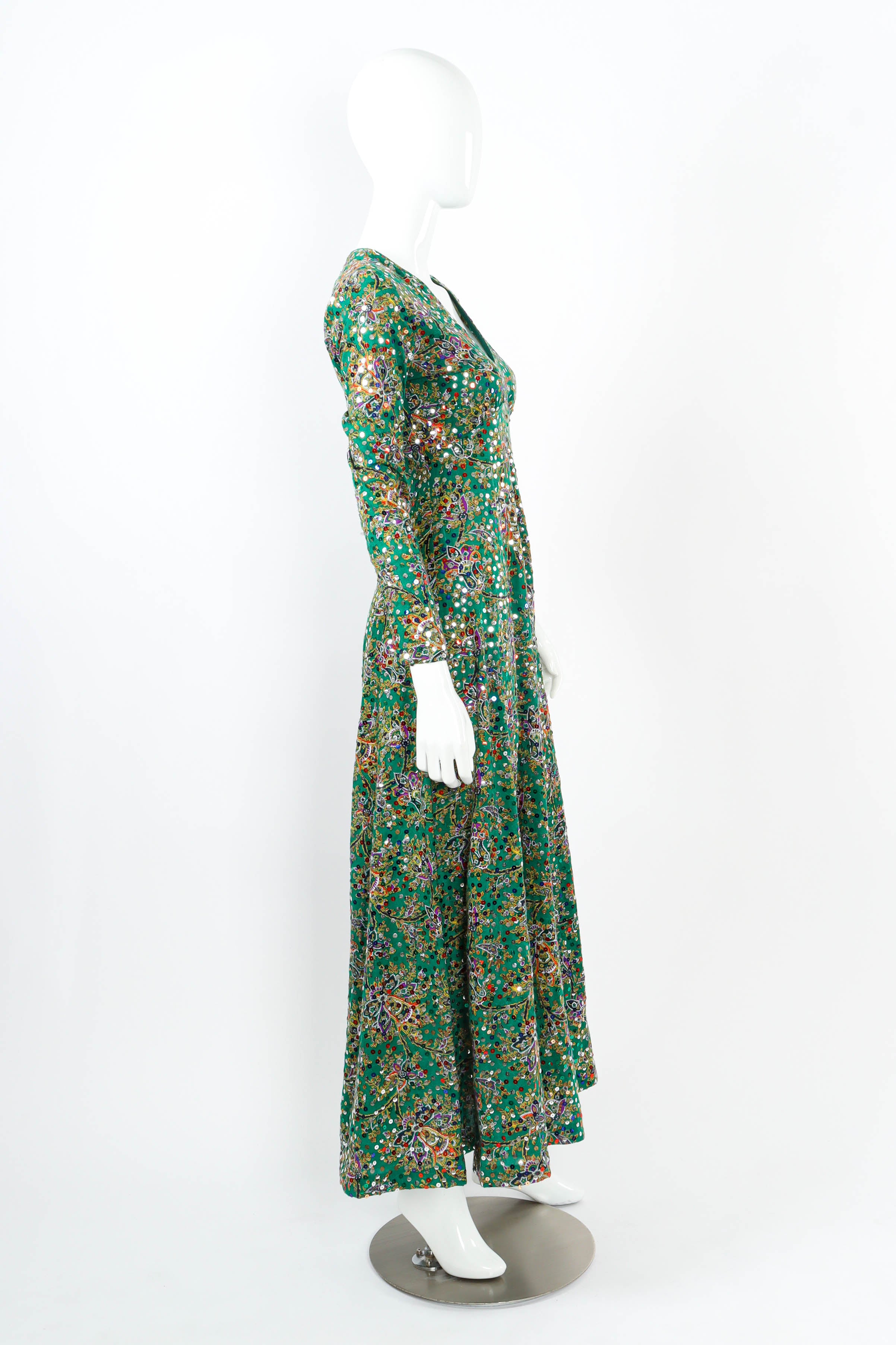 Vintage Victor Costa Floral Sequined Maxi Dress mannequin side  @ Recess LA