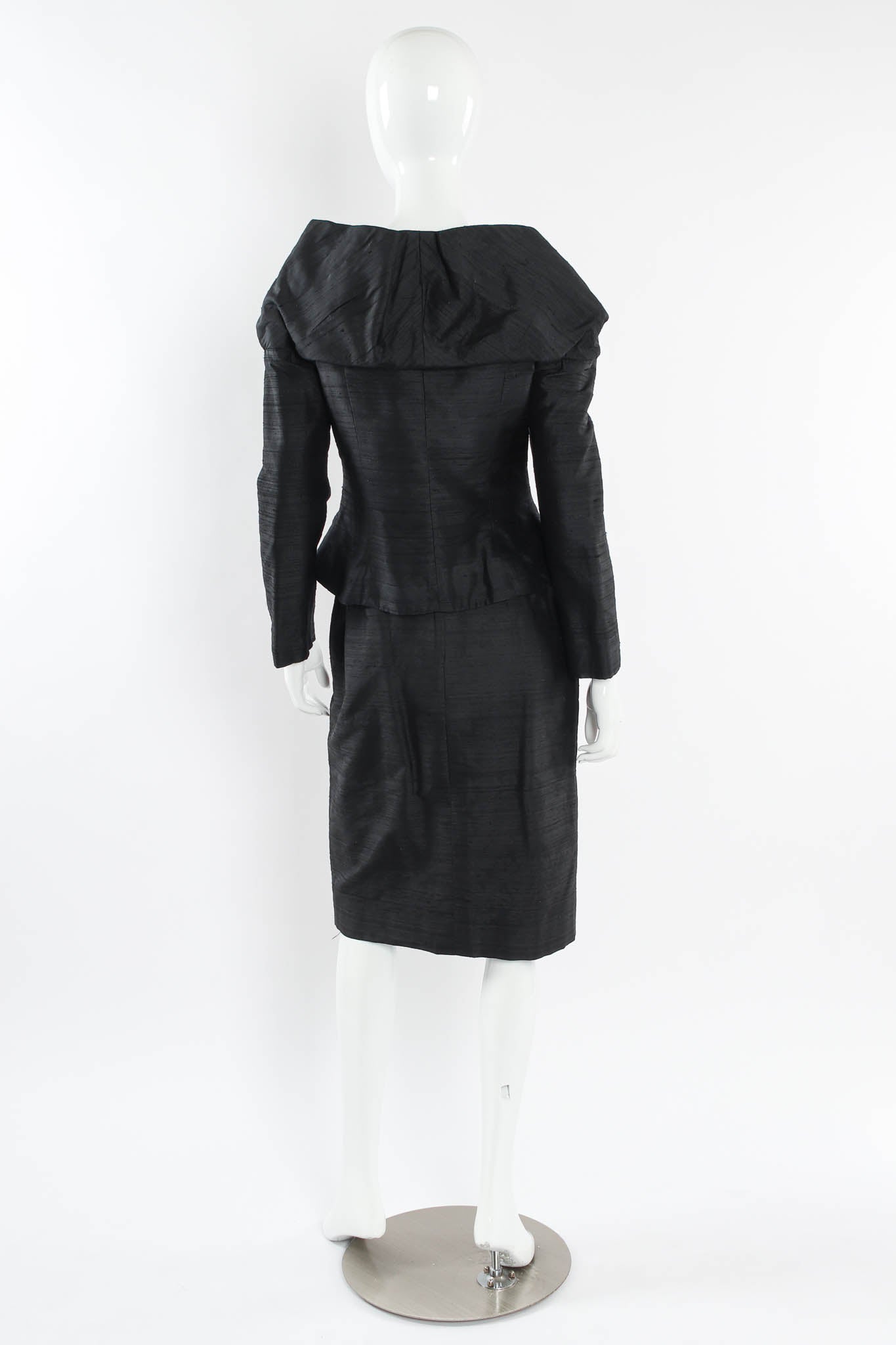 Vintage Victor Costa Rhinestone Floral Silk Jacket & Skirt Set mannequin back @ Recess LA