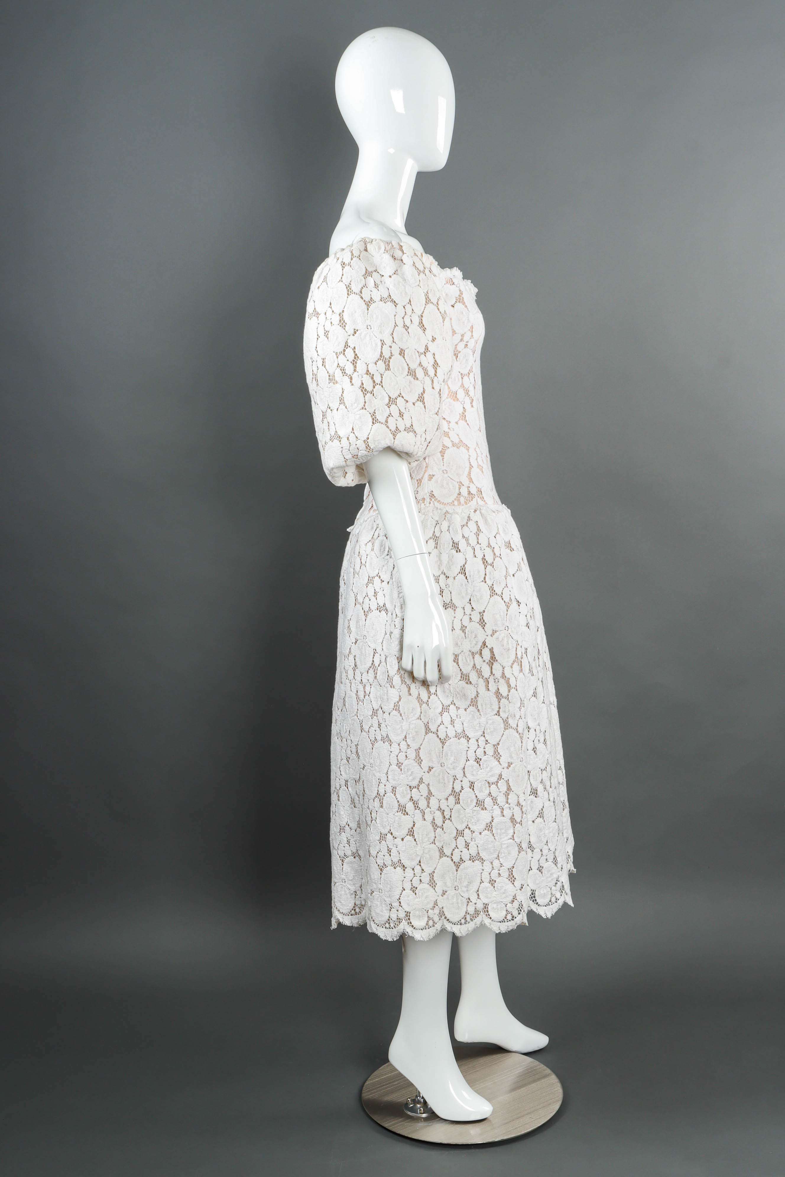 Vintage Victor Costa Puffy Lace Off-Shoulder Dress mannequin side @ Recess LA