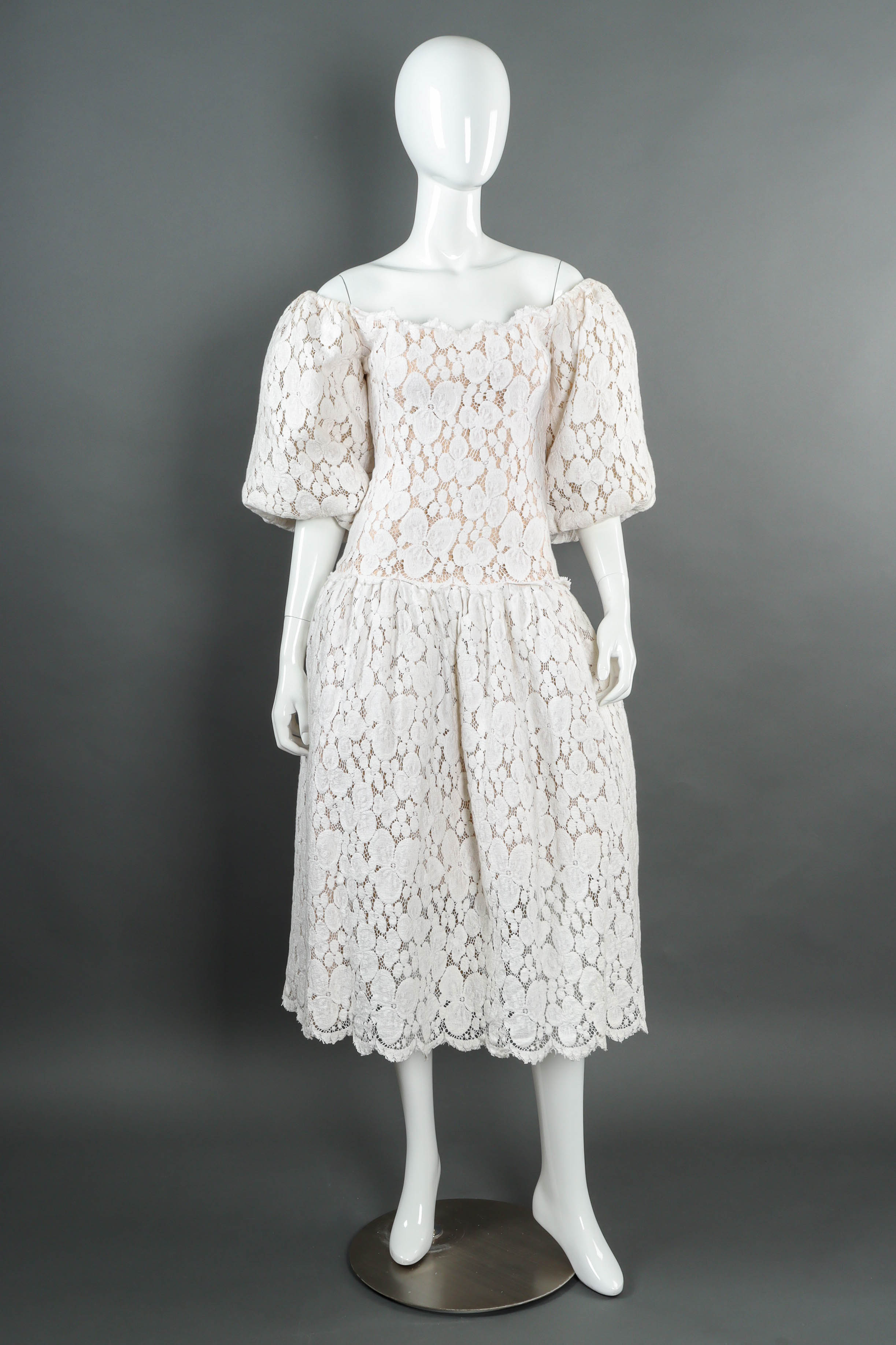 Vintage Victor Costa Puffy Lace Off-Shoulder Dress mannequin front @ Recess LA