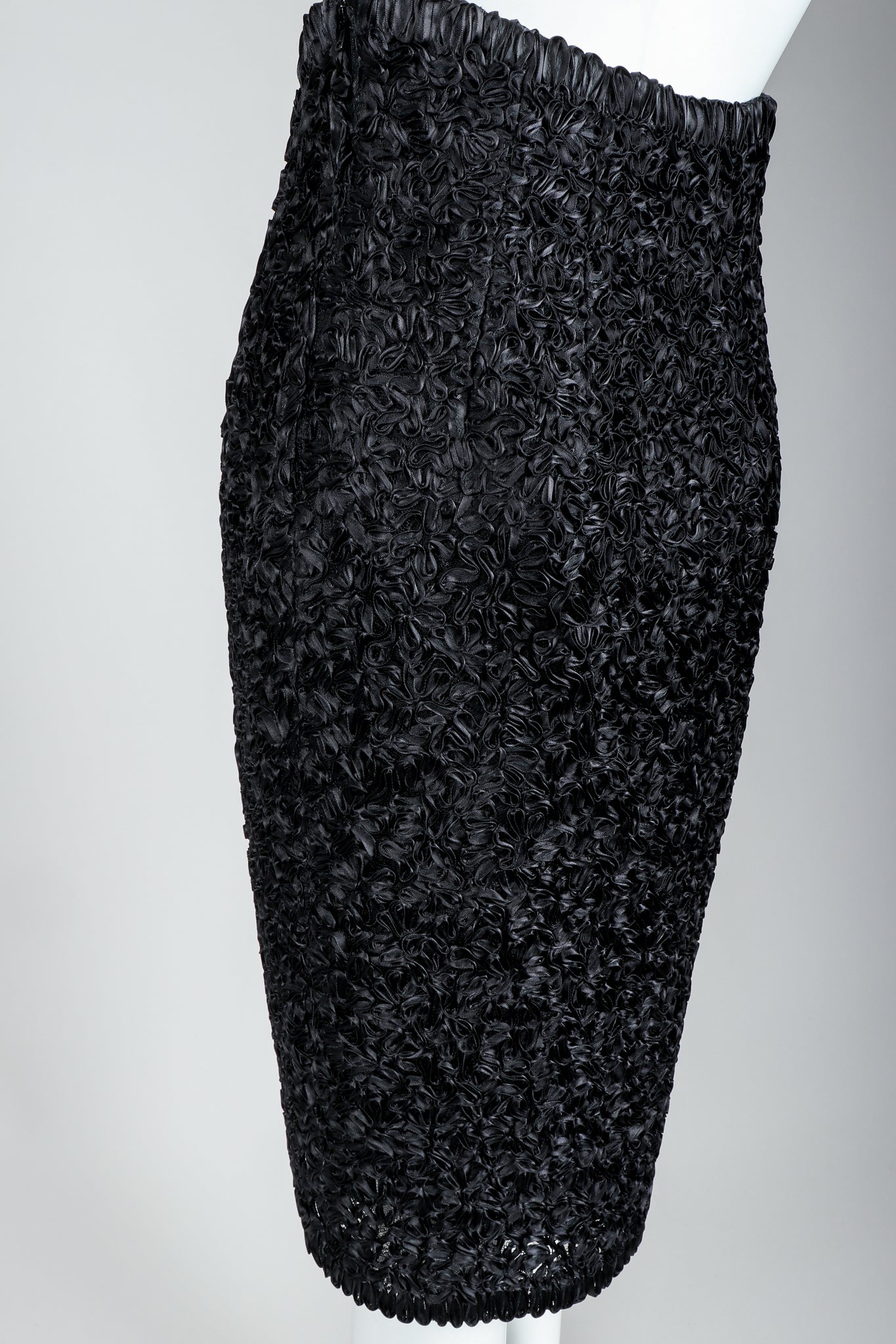 Vintage Victor Costa Black Ribbon Lace Skirt on Mannequin at Recess Los Angeles, Back