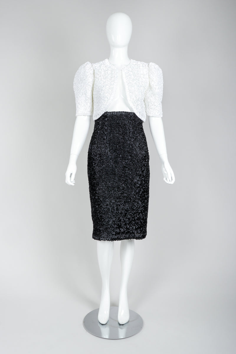 Vintage Victor Costa White Ribbon Lace Jacket and Black Skirt on Mannequin at Recess Los Angeles