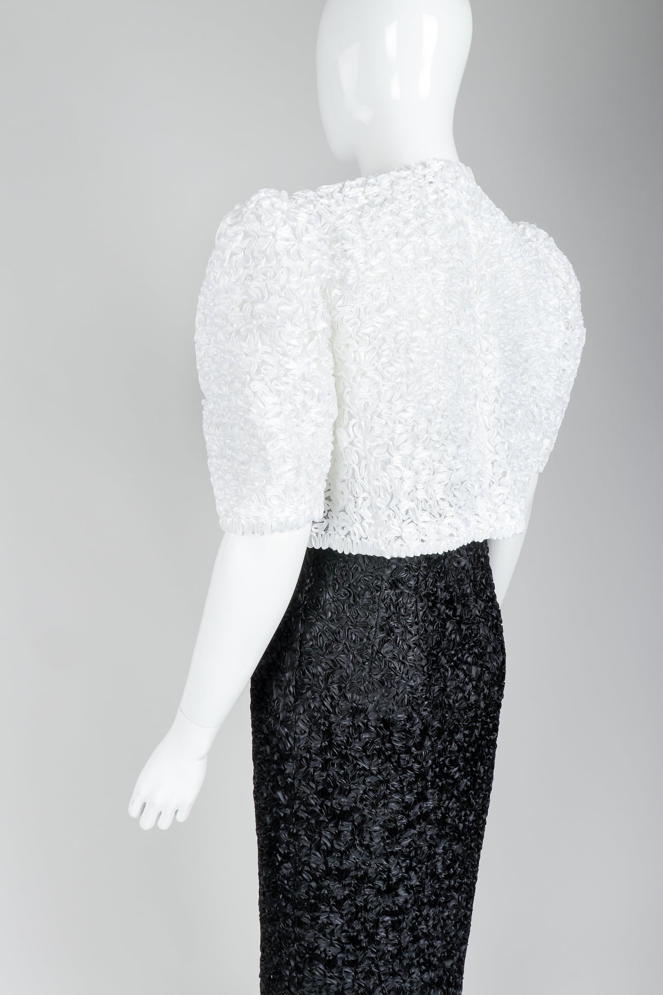 Victor Costa White Ribbon Lace Jacket and Black Skirt, Back Angle on Mannequin at Recess