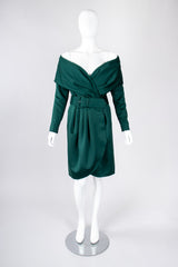 Recess Los Angeles Vintage Victor Costa Off-The-Shoulder Shawl Collar Wrap Dress