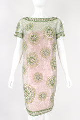 Recess Los Angeles Designer Consignment Vintage Victoria Royal Beaded Mandala Bateau Sheer Shift Dress