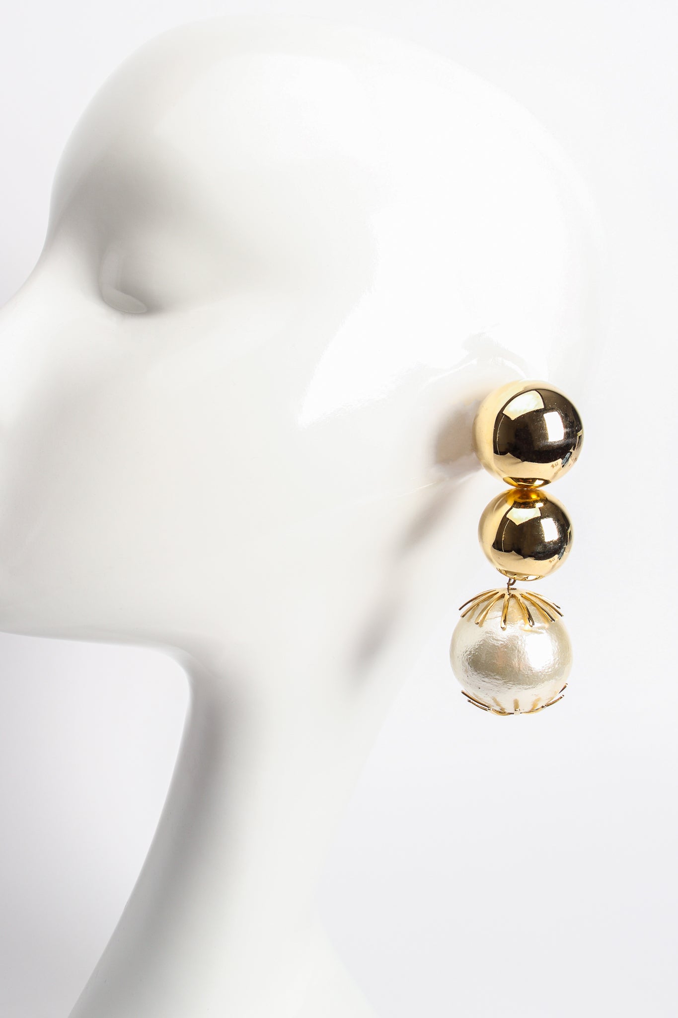 Vintage Viking Pearl Bauble Ball Earrings on mannequin at Recess Los Angeles