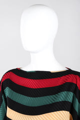 Vintage Michaele Vollbracht Light Boxy Top Matching Button Skirt Striped Set Mushrooms Leaves Olives