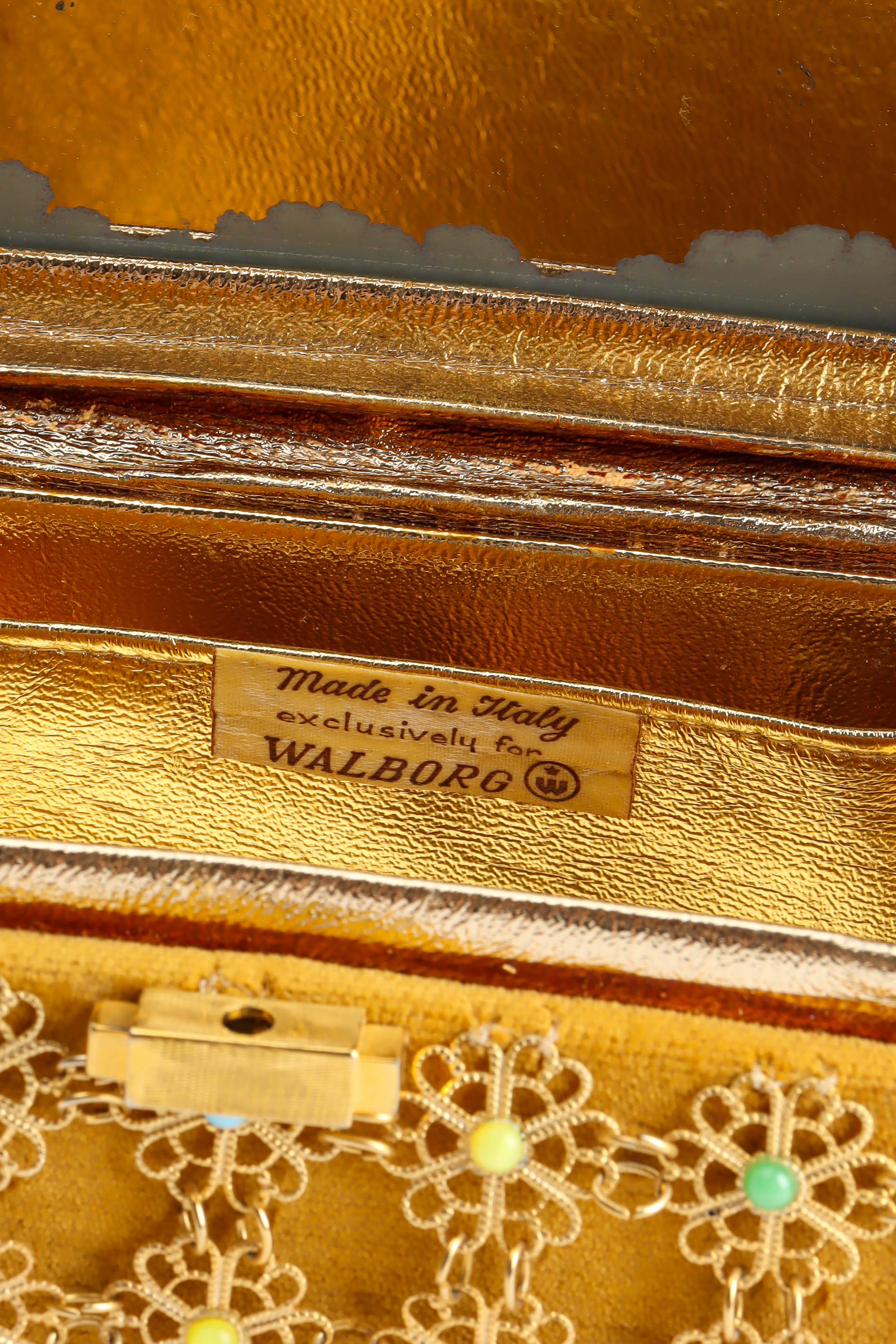 Vintage Walborg Velvet Filigree Pastel Box Bag label @ Recess Los Angeles
