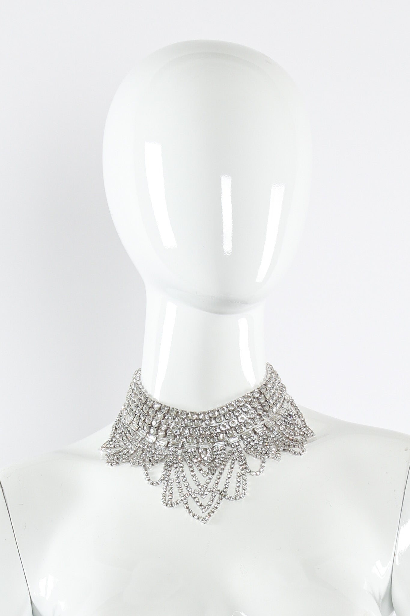 Vintage Weiss Tiered Rhinestone Waterfall Choker Necklace on mannequin @ Recess LA