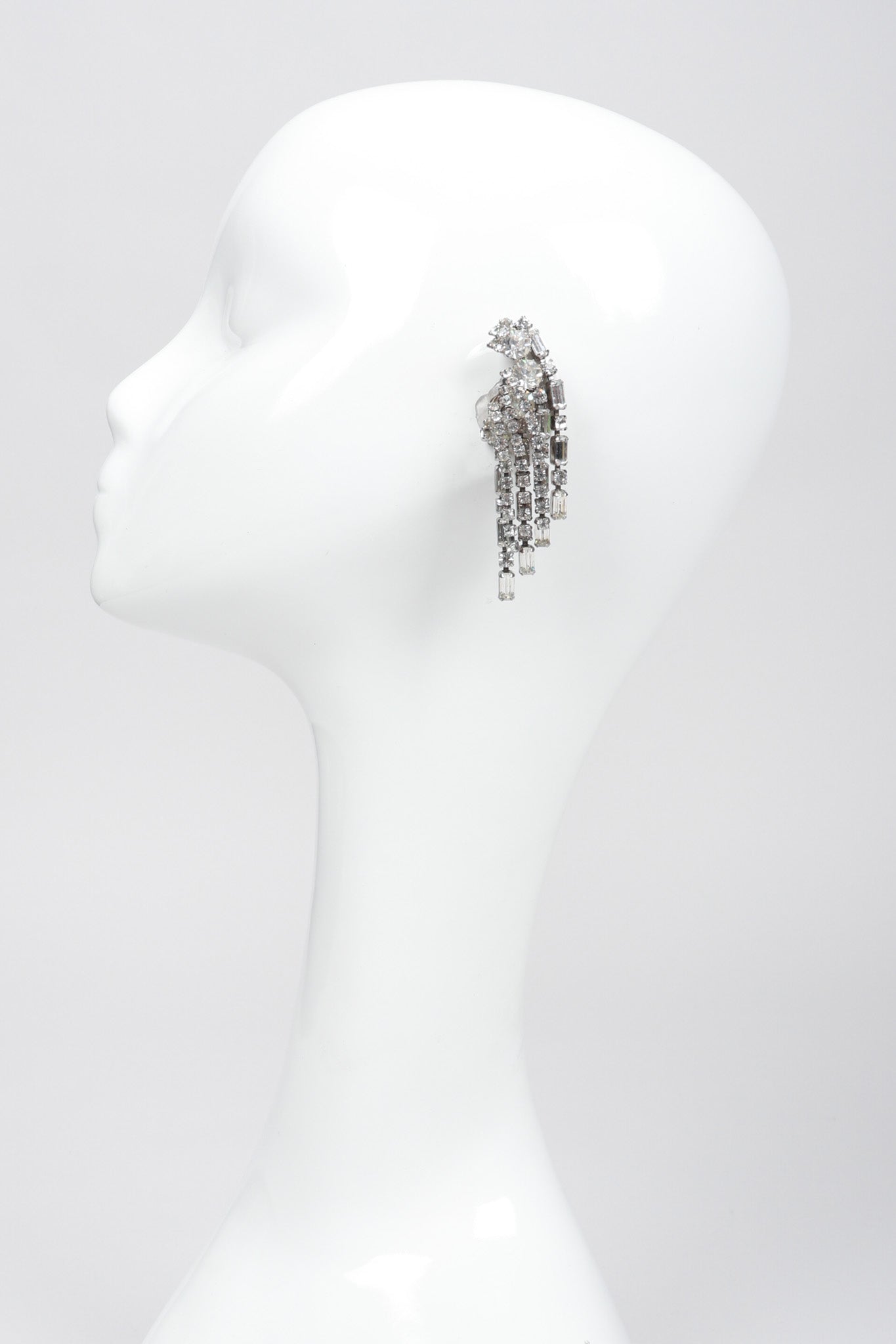Reces Los Angeles Vintage Weiss Crystal Waterfall Falling Stars Ear Climber Earrings