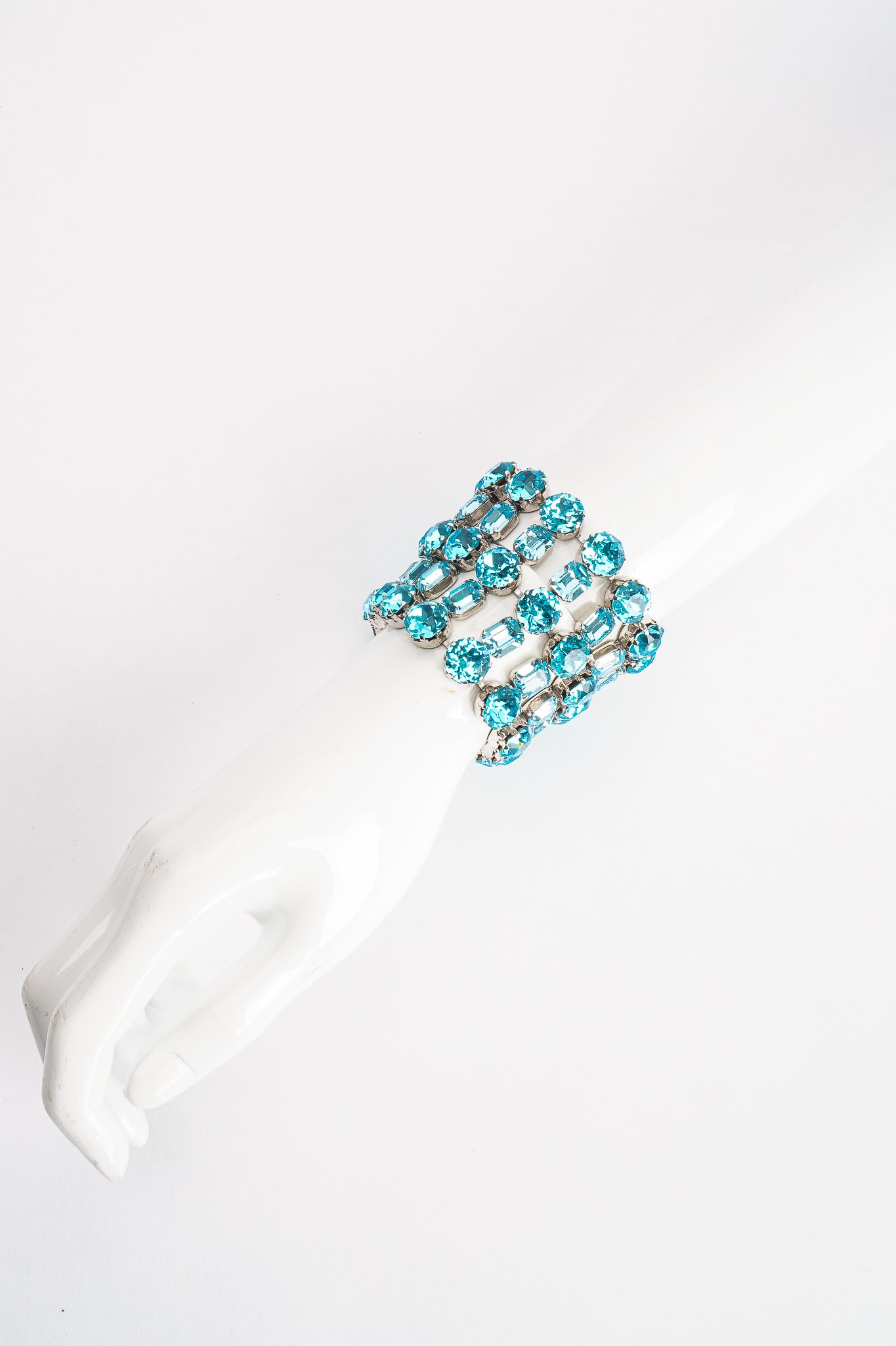 Vintage Weiss Wide Aqua Crystal Rhinestone Bracelet on Mannequin at Recess Los Angeles