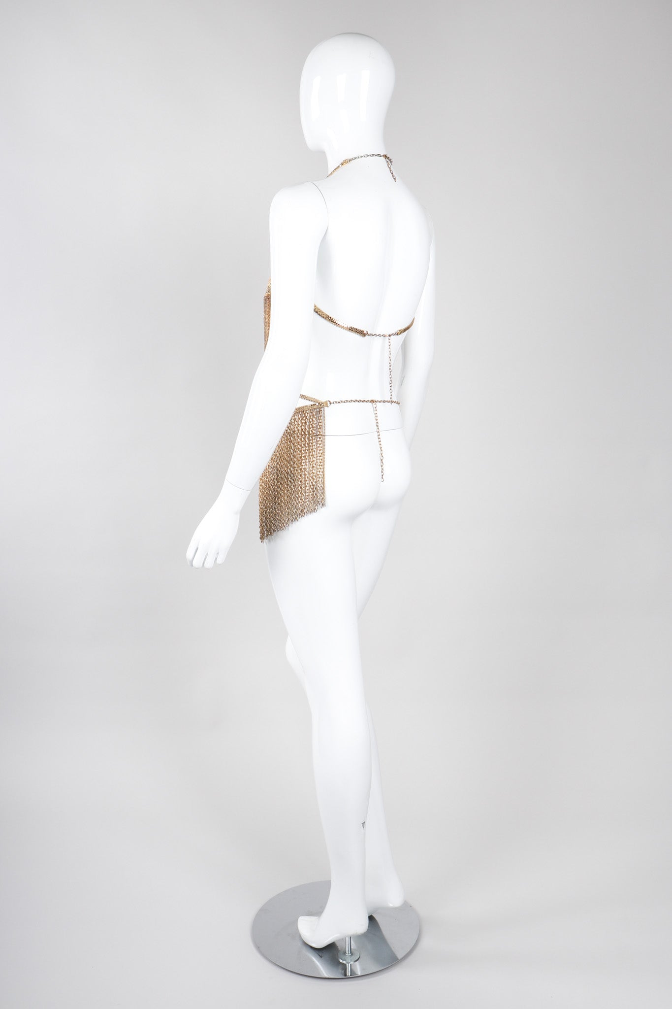 Recess Los Angeles Vintage Western Fashion Gold Metal Mesh Fringe Shimmy Bikini Top & Skirt Set