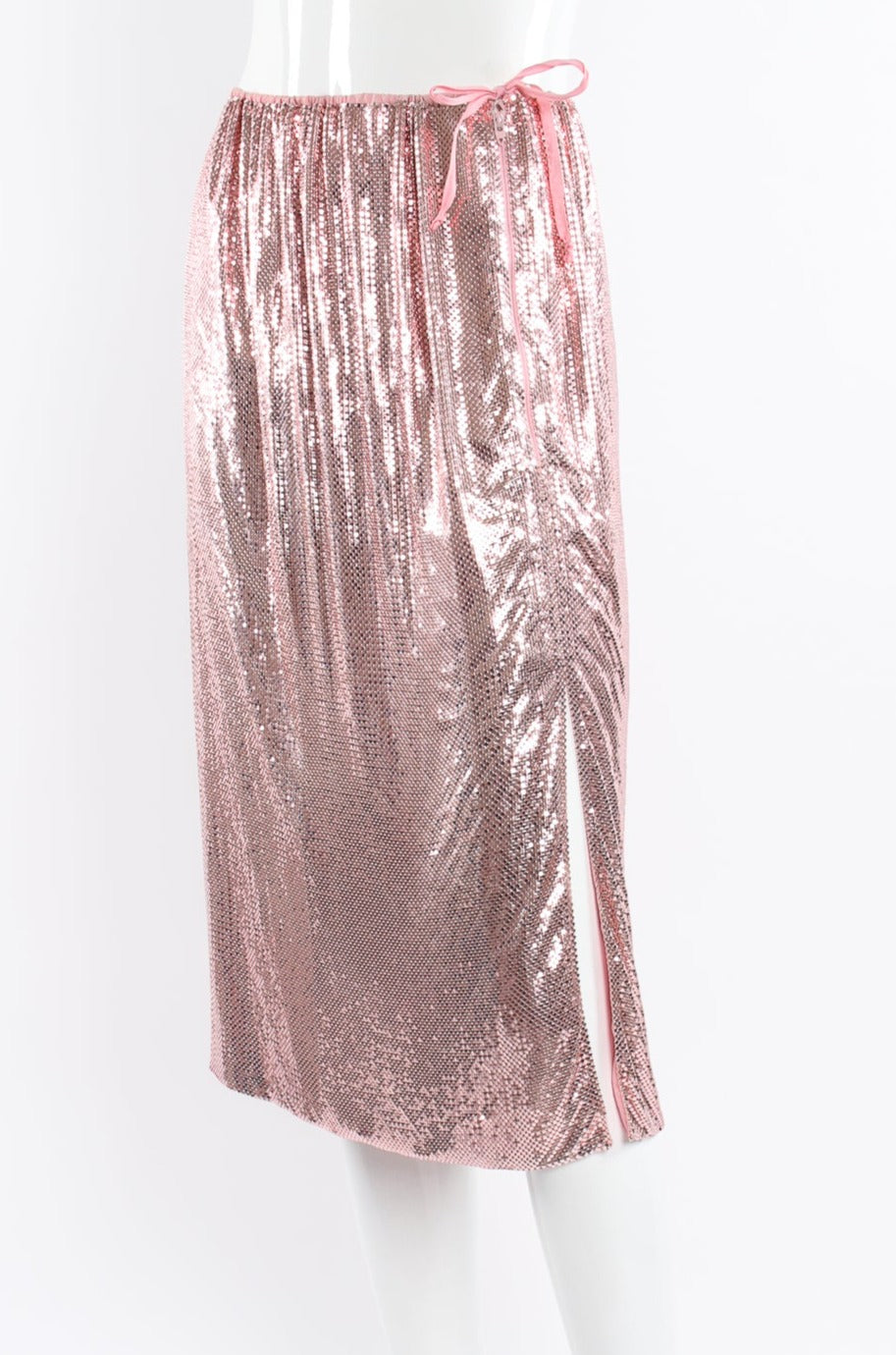 Vintage Ferrara for Whiting & Davis Liquid Metal Mesh Midi Skirt on mannequin crop at Recess LA