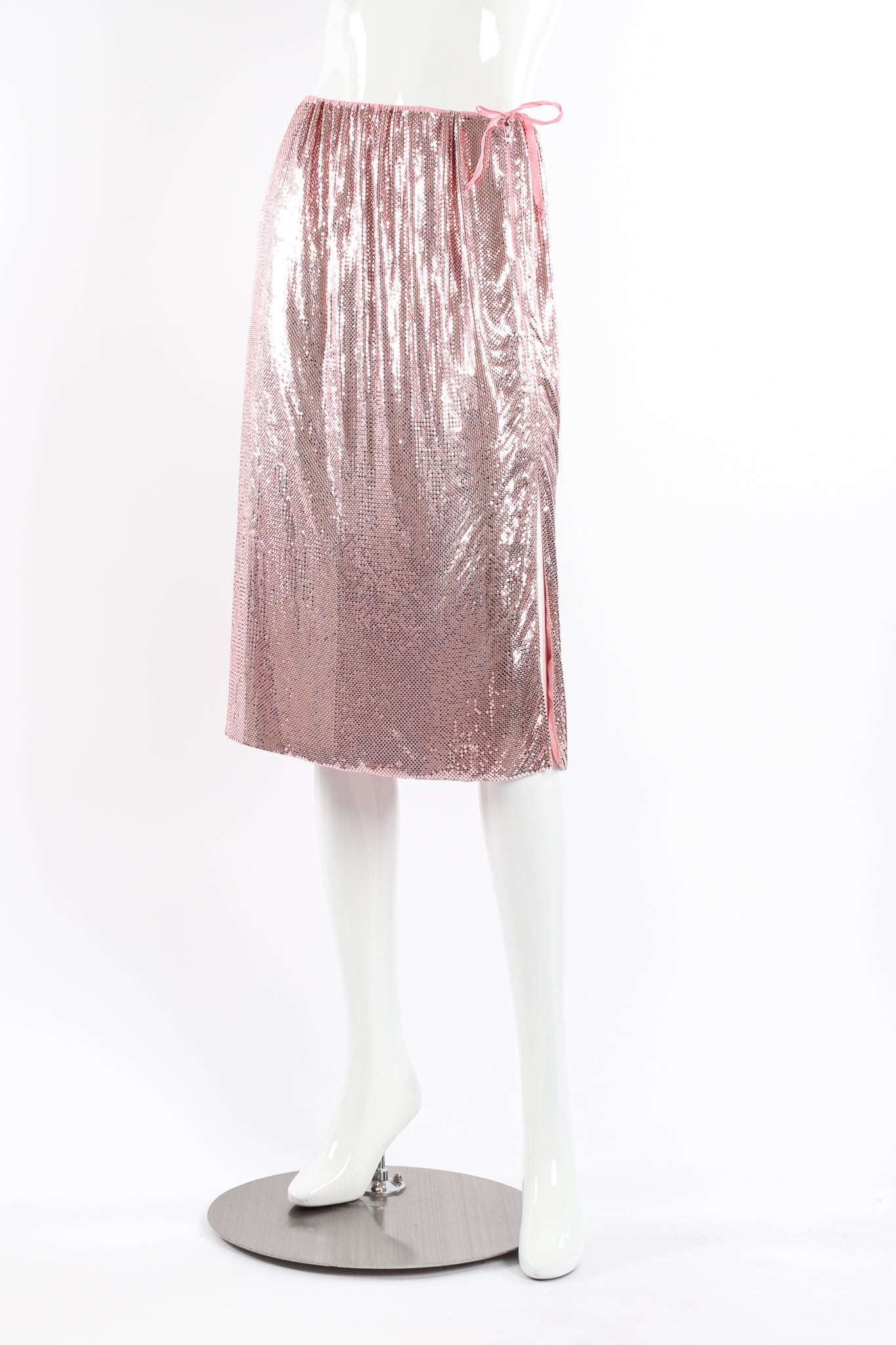 Vintage Ferrara for Whiting & Davis Liquid Metal Mesh Midi Skirt on mannequin front at Recess LA