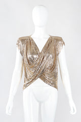 Recess Los Angeles Designer Consignment Vintage Whiting & Davis Draped Liquid Gold Metal Mesh Twist Top II