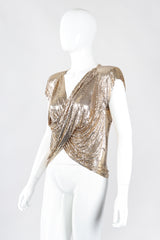 Recess Los Angeles Designer Consignment Vintage Whiting & Davis Draped Liquid Gold Metal Mesh Twist Top II