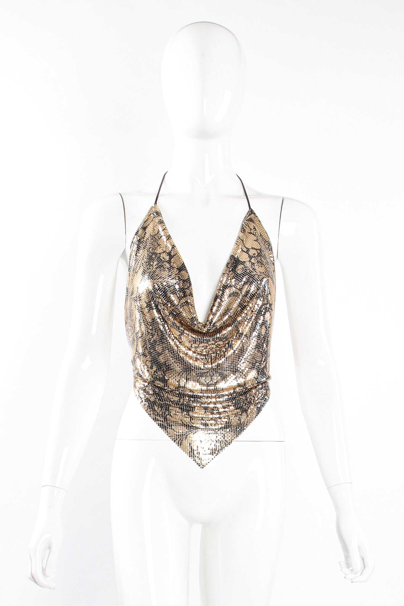 Vintage Whiting & Davis Floral Mesh Halter Top on Mannequin front at Recess Los Angeles
