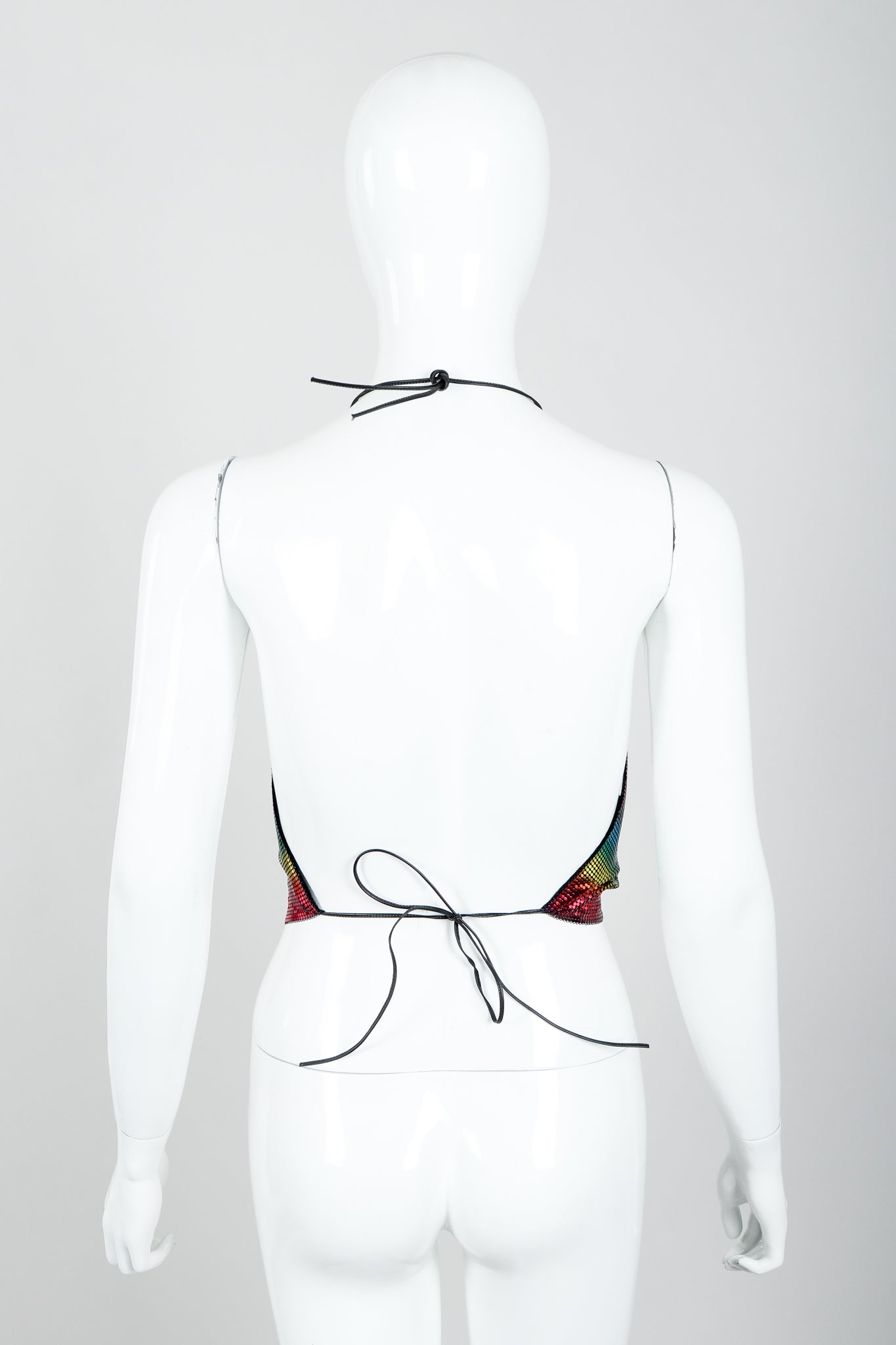Vintage Whiting & Davis Rainbow Mesh Halter Top on Mannequin back at Recess Los Angeles