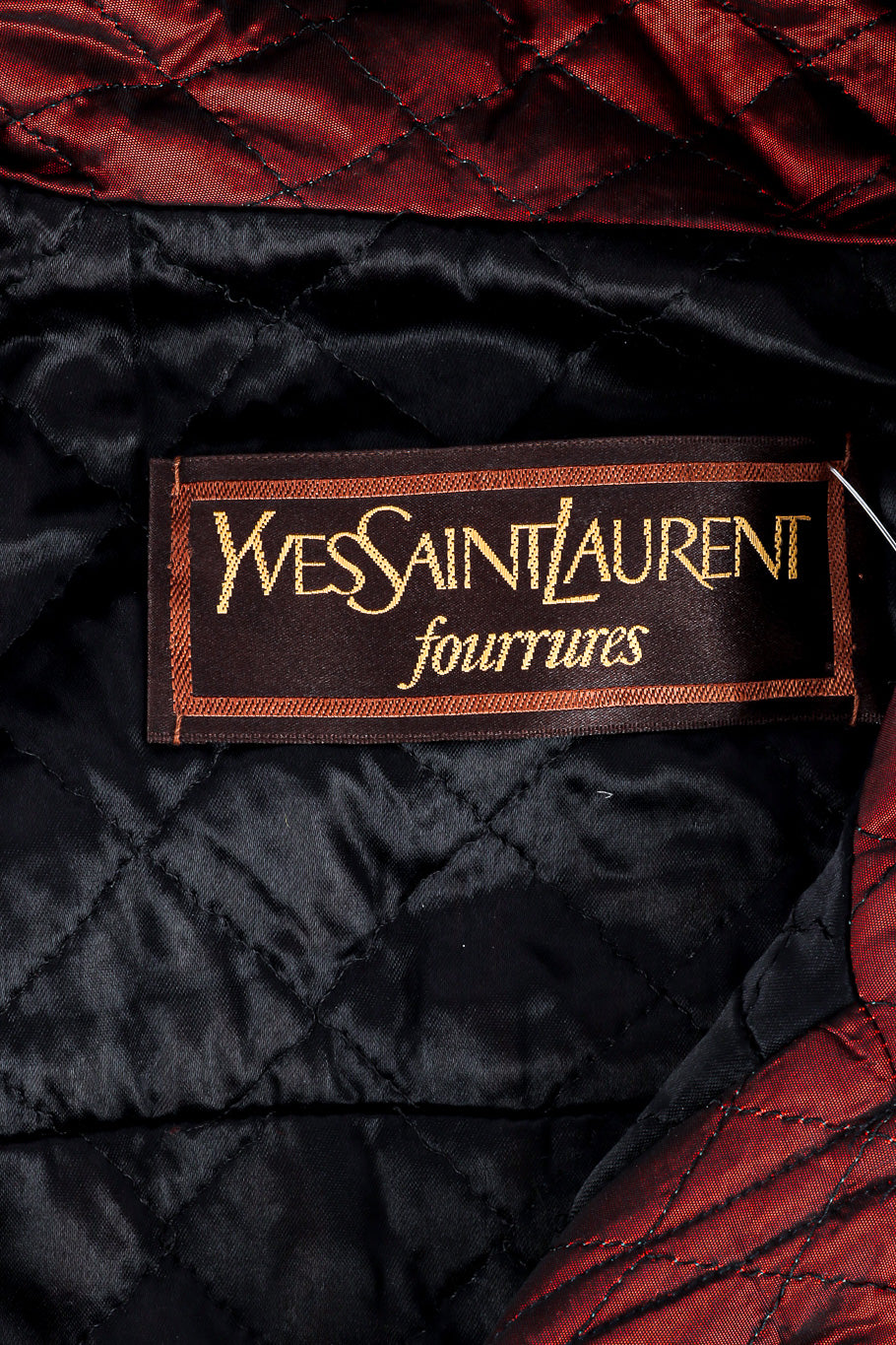 Quilted fur trim coat by Yves Saint Laurent close up label @recessla