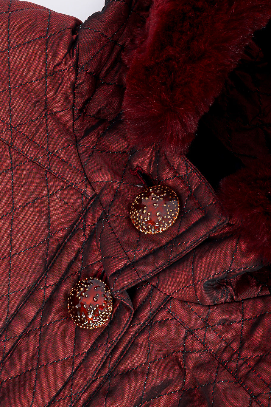 Quilted fur trim coat by Yves Saint Laurent close up buttons @recessla