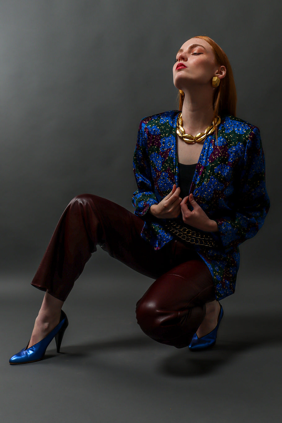 Vintage Anne Klein Geo Hammered Necklace & Earring Set on model Emily @ Recess LA