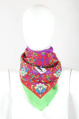 Recess Designer Consignment Vintage Yves Saint Laurent YSL Floral Checkerboard Wool Gauze Scarf Los Angeles Resale