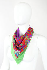 Recess Designer Consignment Vintage Yves Saint Laurent YSL Floral Checkerboard Wool Gauze Scarf Los Angeles Resale