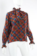 Vintage Saint Laurent Crosshatch Ruffle SIlk Blouse mannequin angle @ Recess LA