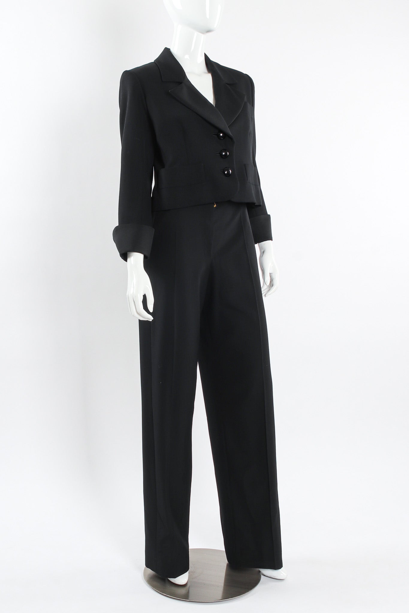 Vintage Yves Saint Laurent Crop Blazer & Pant Tuxedo Set mannequin close angle @ Recess LA