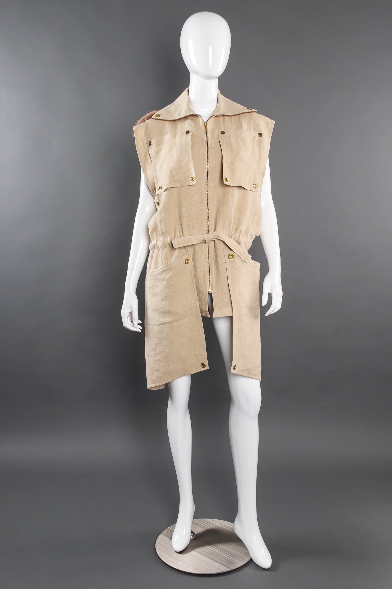 Vintage 1981 Kansai Yamamoto Wolf Duster Linen Vest mannequin front @ Recess LA