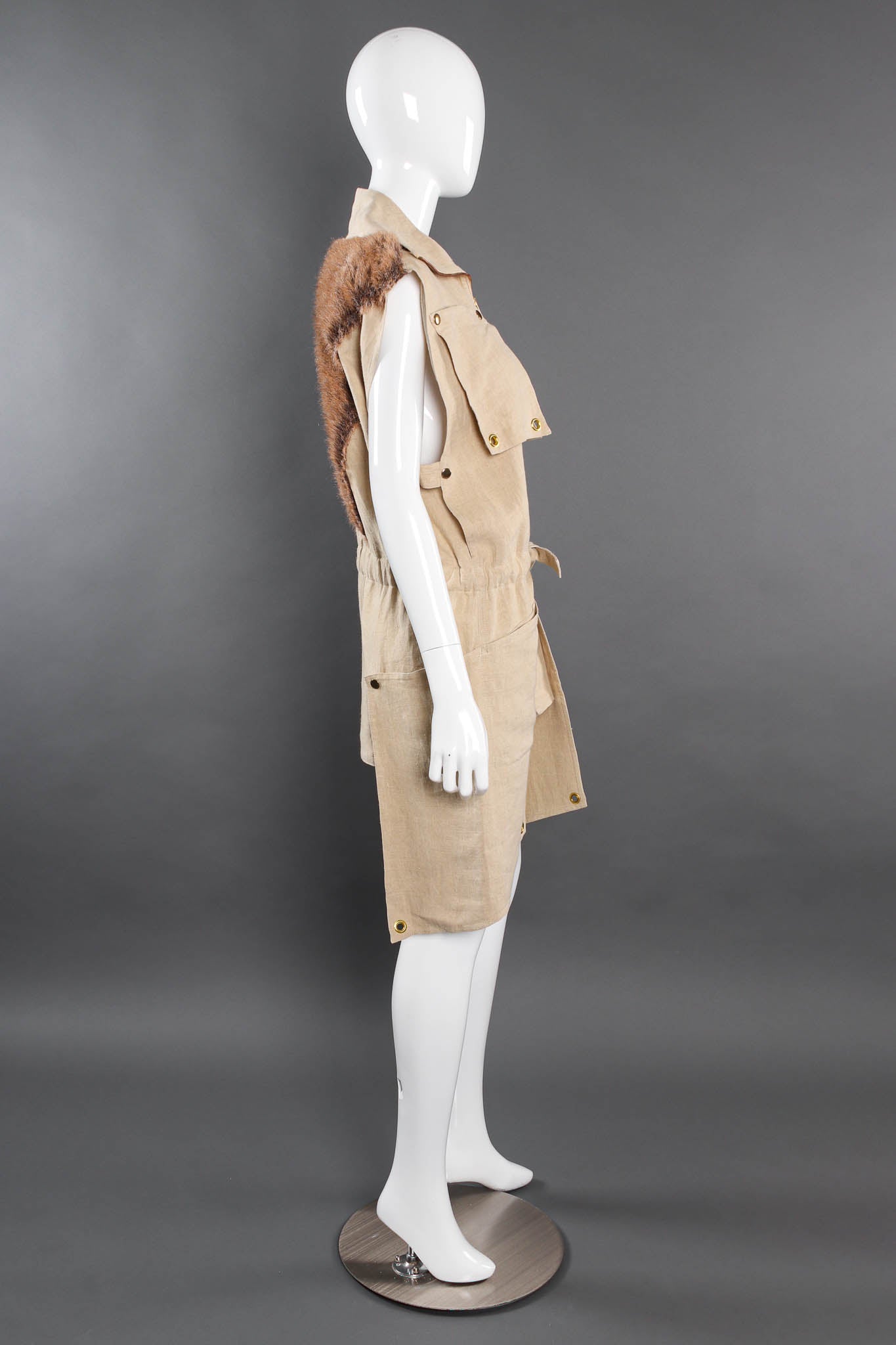 Vintage 1981 Kansai Yamamoto Wolf Duster Linen Vest mannequin side @ Recess LA
